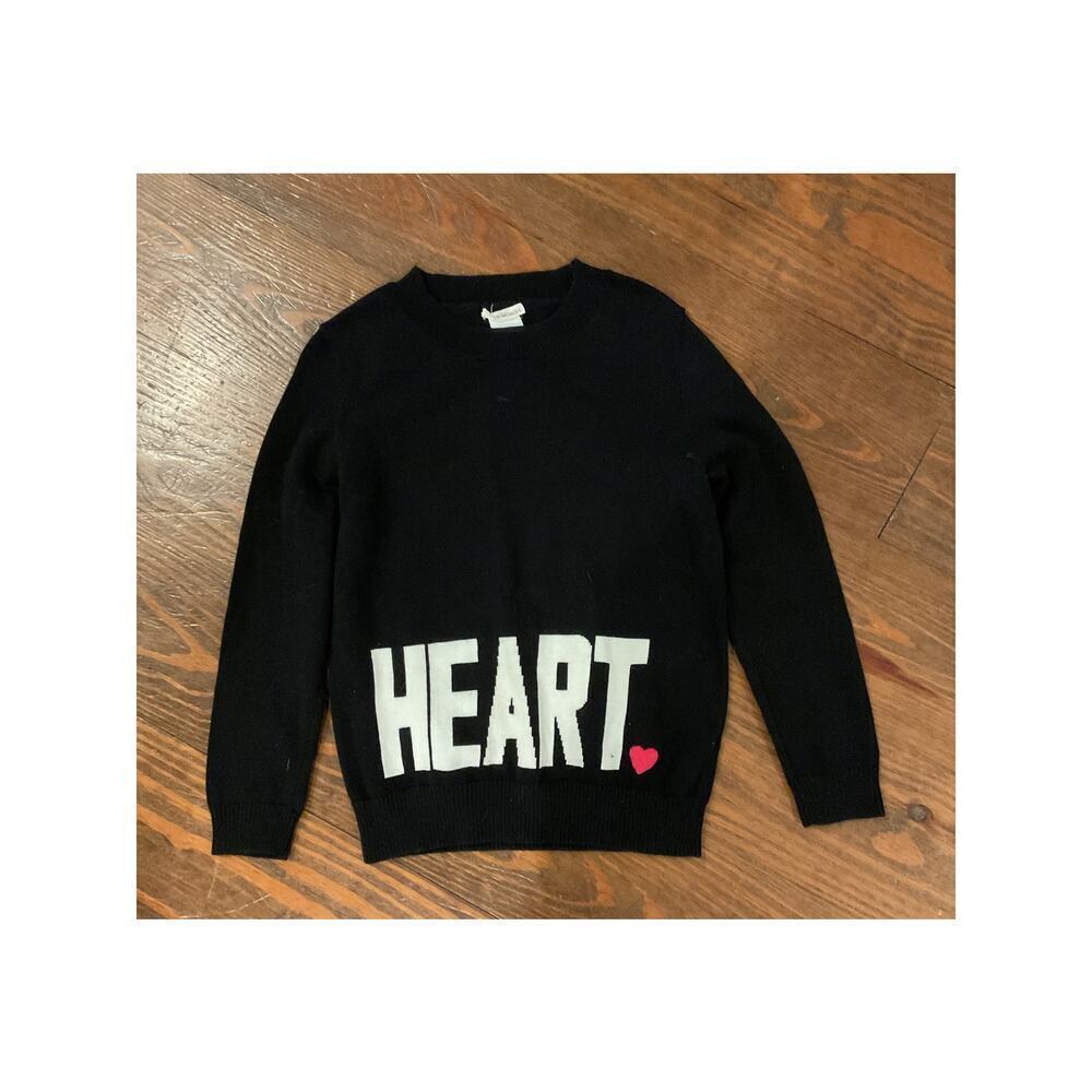 Crewcuts Girls' Black White and Pink Heart Crewneck Sweater, 8